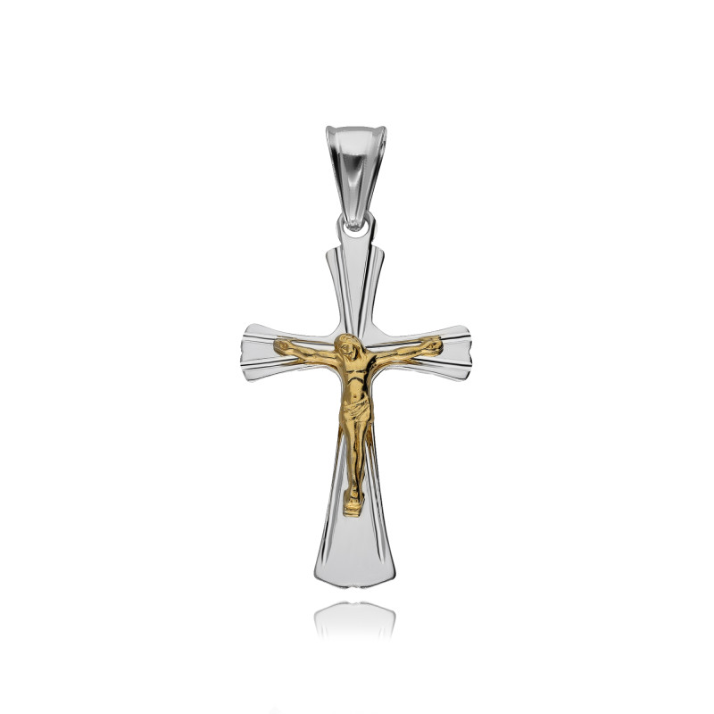 SREBRNY POZŁACANY KRZYŻYK Z JEZUSEM CHRYSTUSEM DIAMENTOWANY