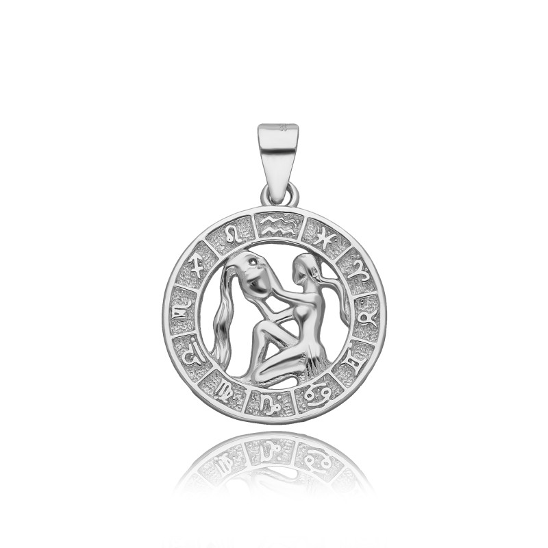 SREBRNA OKRĄGŁA ZAWIESZKA WODNIK ZNAK ZODIAKU RODOWANA