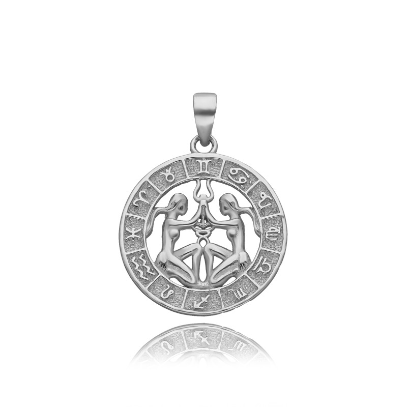 SREBRNA OKRĄGŁA ZAWIESZKA BLIŹNIĘTA ZNAK ZODIAKU RODOWANA