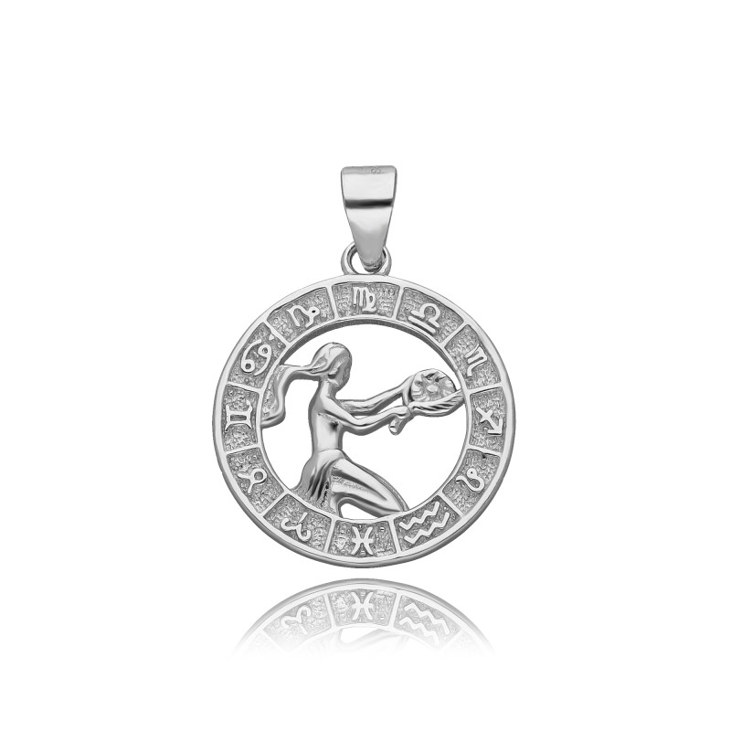 SREBRNA OKRĄGŁA ZAWIESZKA PANNA ZNAK ZODIAKU RODOWANA