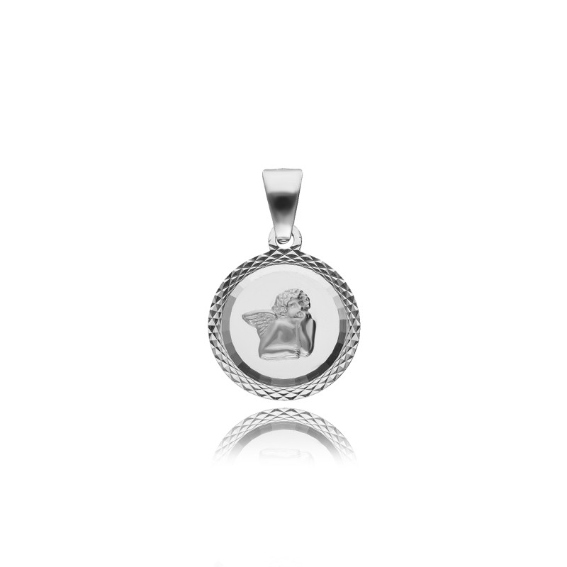 SREBRNY MEDALIK ZAWIESZKA ANIOŁEK DIAMENTOWANY