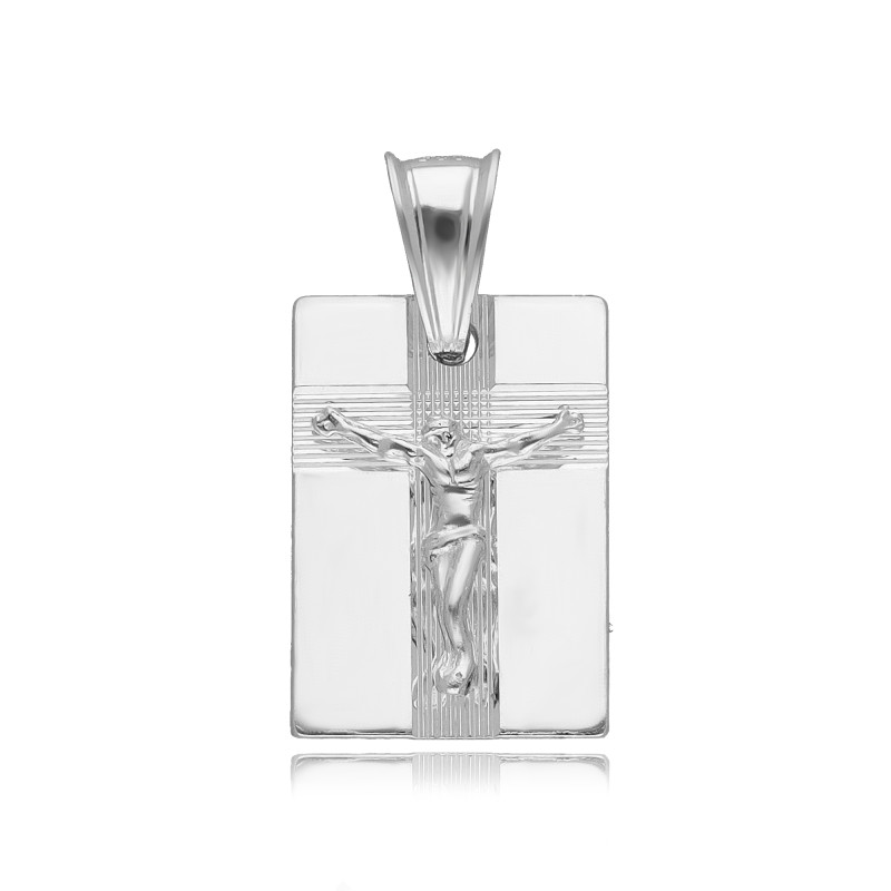 SREBRNY MEDALIK KRZYŻYK Z JEZUSEM CHRYSTUSEM DIAMENTOWANY