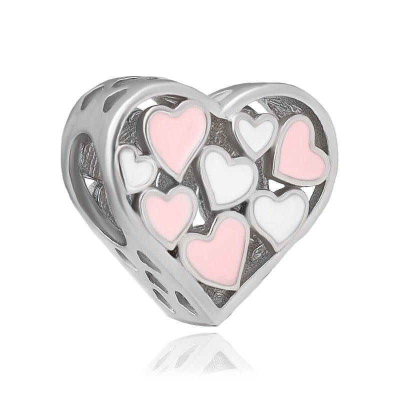 SREBRNA ZAWIESZKA BEADS CHARMS SERCE EMALIOWANE SERDUSZKA