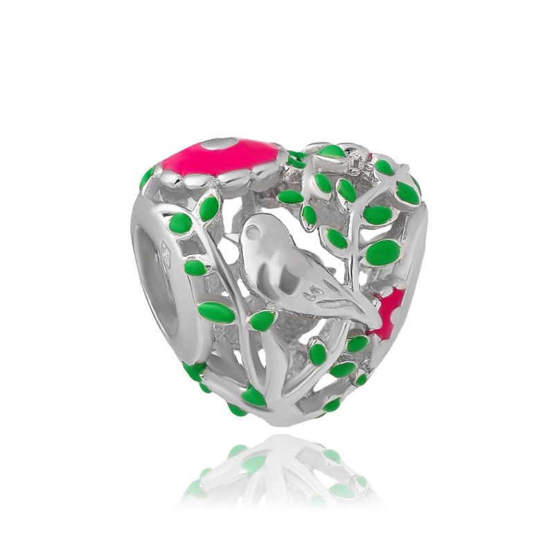 SREBRNA ZAWIESZKA BEADS CHARMS AŻUROWE SERDUSZKO
