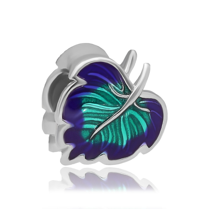 SREBRNA ZAWIESZKA BEADS CHARMS EMALIOWANY LIŚĆ