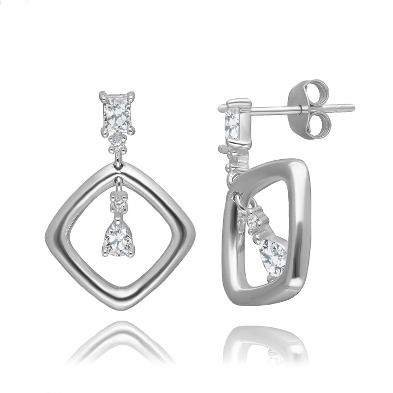 SREBRNE KOLCZYKI Z CYRKONIAMI NA SZTYFCIE RODOWANE