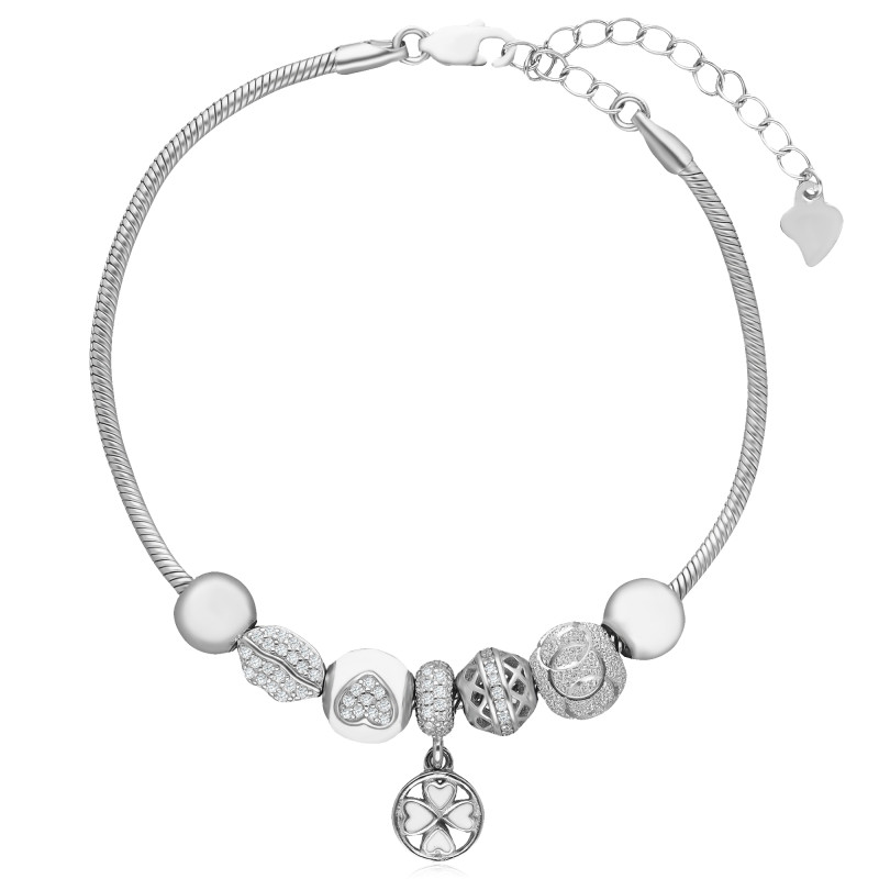 SREBRNA BRANSOLETKA DAMSKA CHARMS BEADS KONICZYNA
