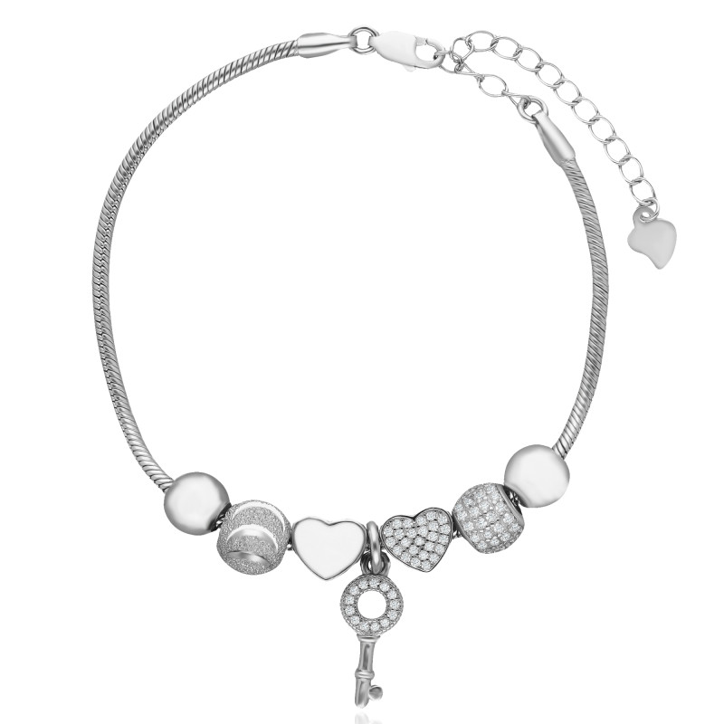 SREBRNA BRANSOLETKA MODUŁOWA CHARMS BEADS KLUCZYK