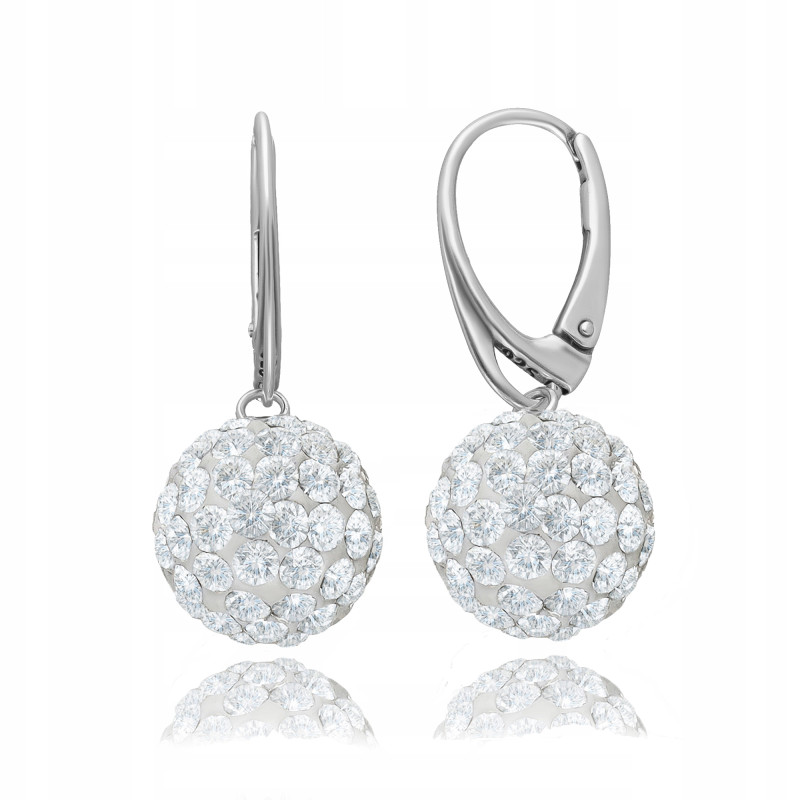SREBRNE KOLCZYKI WISZĄCE KULKI SWAROVSKI ELEMENTS 12