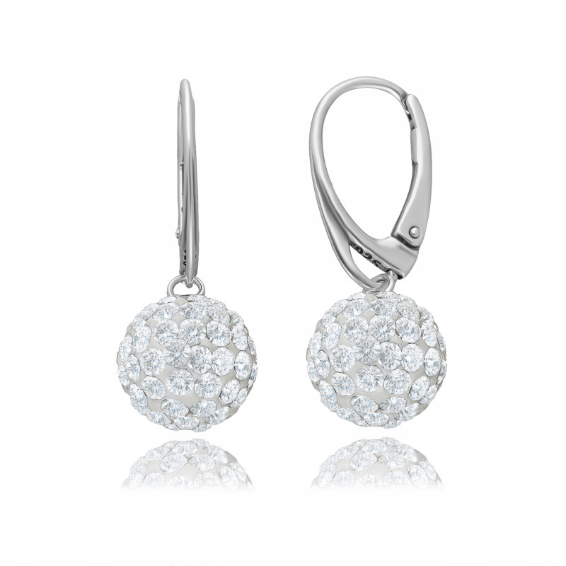SREBRNE KOLCZYKI WISZĄCE KULKI SWAROVSKI ELEMENTS 10