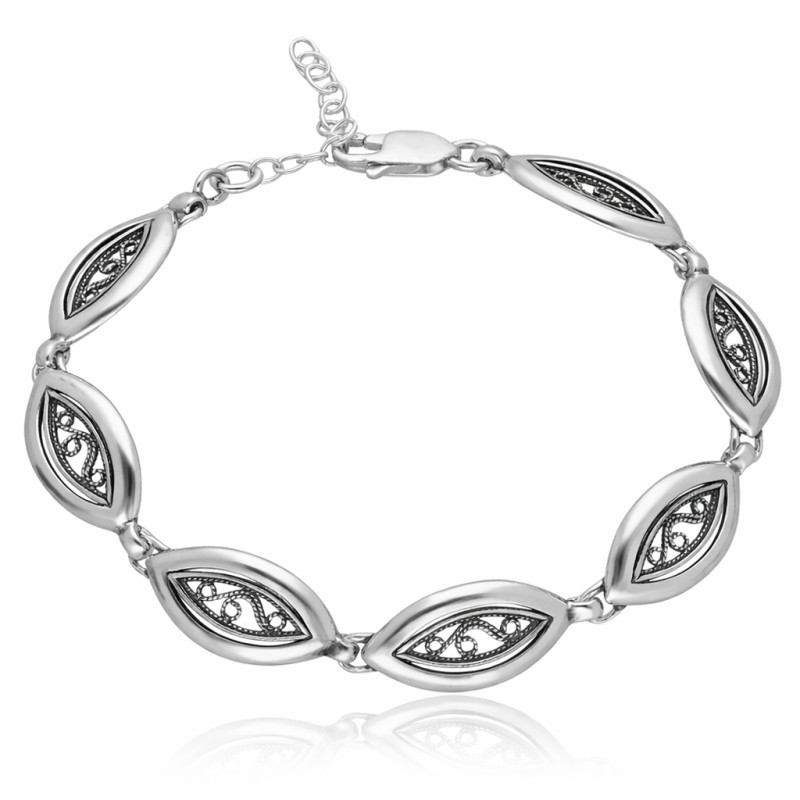BRANSOLETKA SREBRNA 925 AŻUROWA OKSYDOWANA LIŚCIE ELEGANCKA