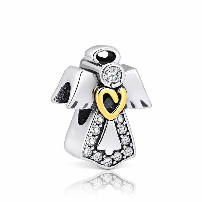 SREBRNA ZAWIESZKA BEADS CHARMS ANIOŁEK OKSYDOWANA