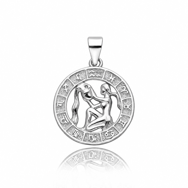 SREBRNA OKRĄGŁA ZAWIESZKA WODNIK ZNAK ZODIAKU RODOWANA