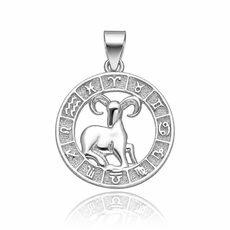 SREBRNA OKRĄGŁA ZAWIESZKA BARAN ZNAK ZODIAKU RODOWANA