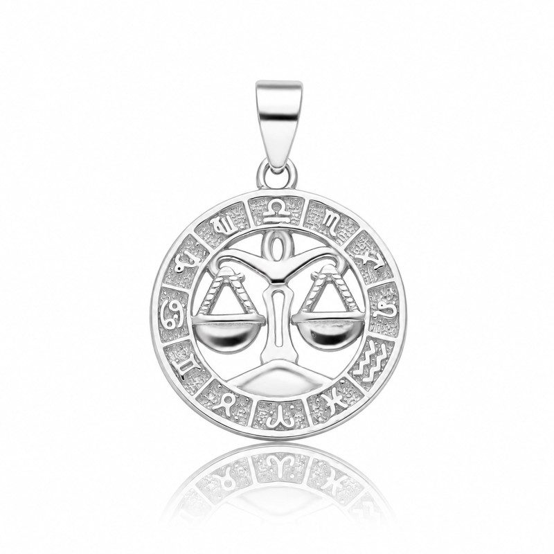 SREBRNA OKRĄGŁA ZAWIESZKA WAGA ZNAK ZODIAKU RODOWANA