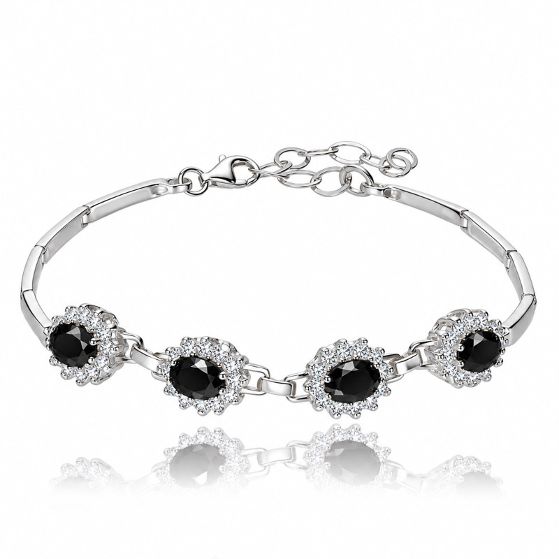 SREBRNA BRANSOLETA DAMSKA MARKIZA CZARNE CYRKONIE