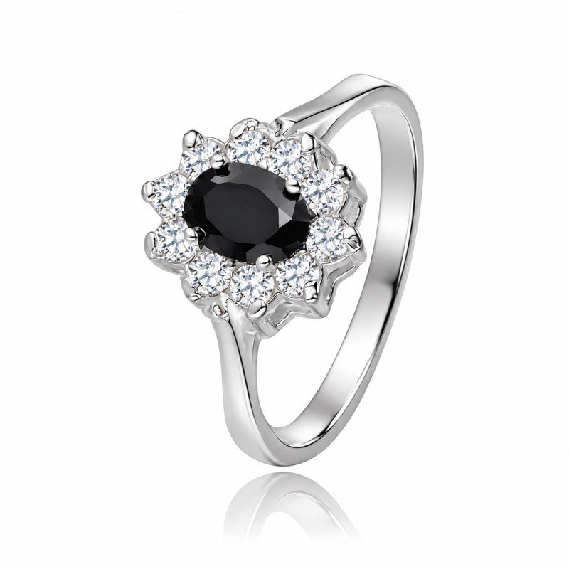 SREBRNY PIERŚCIONEK MARKIZA Z CZARNĄ CYRKONIĄ
